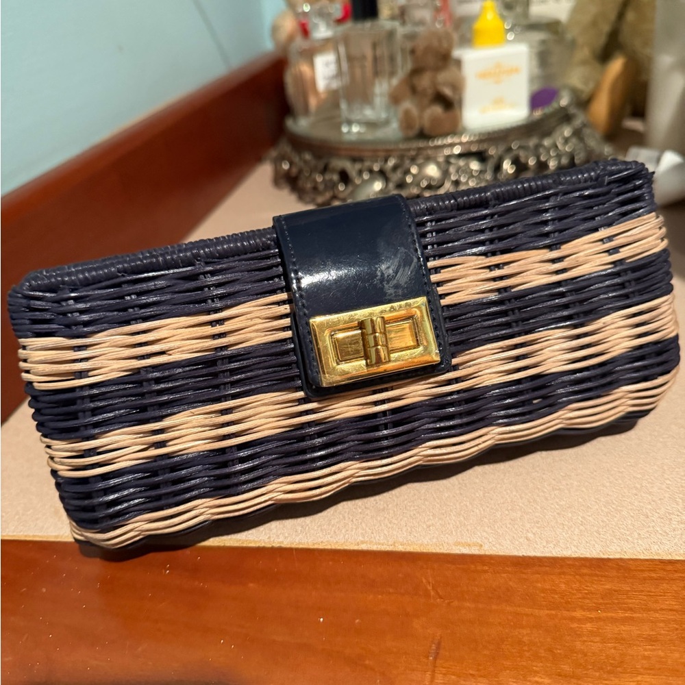 J. Crew Navy and Beige Woven Clutch